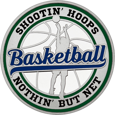 Navy Blue "Basketball" with Dark Green Outer Circular Borders